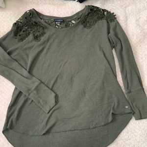 American Eagle Green Long Sleeve Lace Shirt
